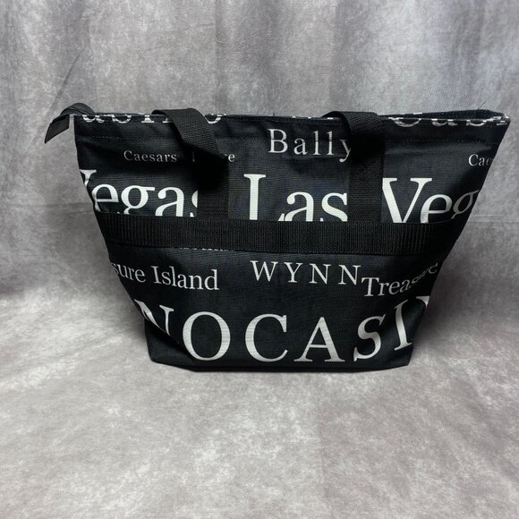 Las Vegas  Theme Black Tote Bag With Zipper Closure & Interior Pocket - Picture 10 of 12